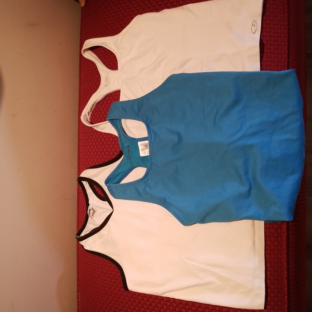 3 Tank Tops - 2 White and 1 Blue